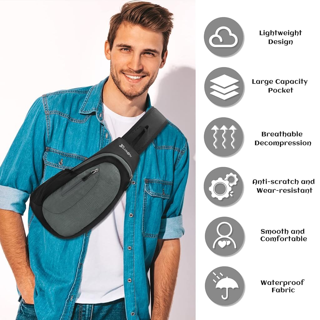 GUSTAVE Sling Bag for Men Waterproof Nylon Crossbody Bag Fashion Unisex Side Bag with Handle & Adjustable Strap, Convenient Chest Bag for Commuting, Travel, Outdoor Activities, Cycling(Grey) GUSTAVE Sling Bag for Men Waterproof Nylon Crossbody Bag Fashion Unisex Side Bag with Handle & Adjustable Strap, Convenient Chest Bag for Commuting, Travel, Outdoor Activities, Cycling(Grey)